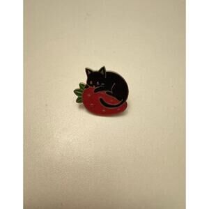 Strawberry black cat enamel pin cute cat